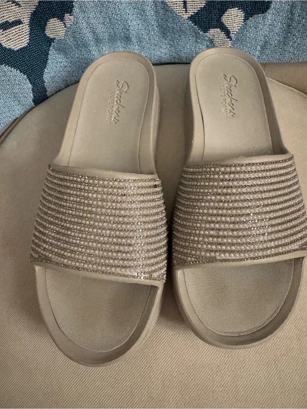 Skechers Women's Taupe Beaded Slide - Size 10